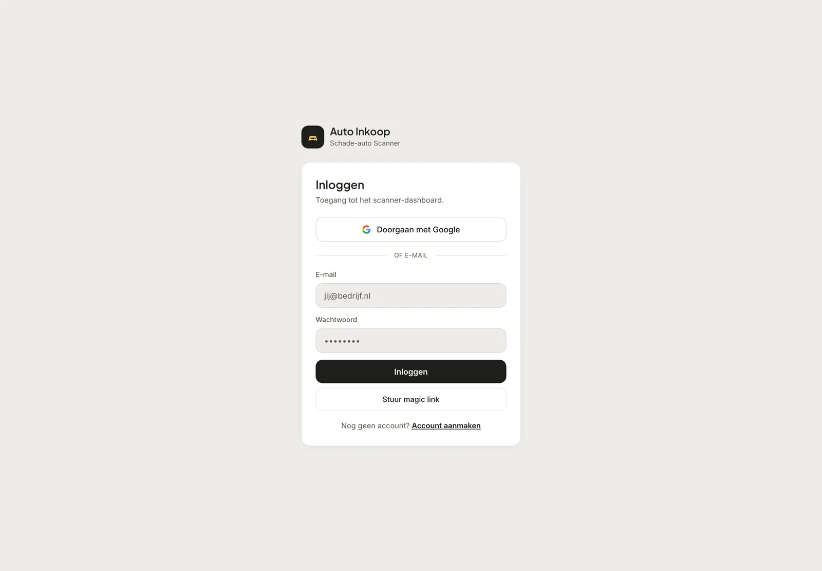 Auto Inkoop AI giriş ekranı