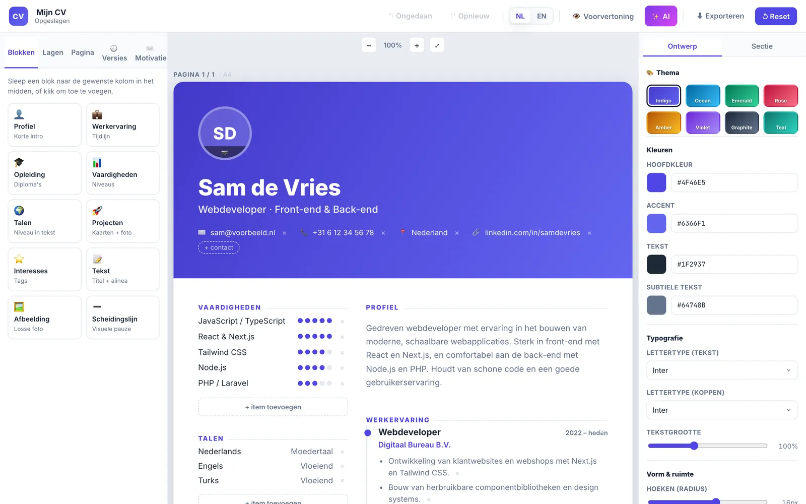 Bouw je CV sürükle-bırak editörü