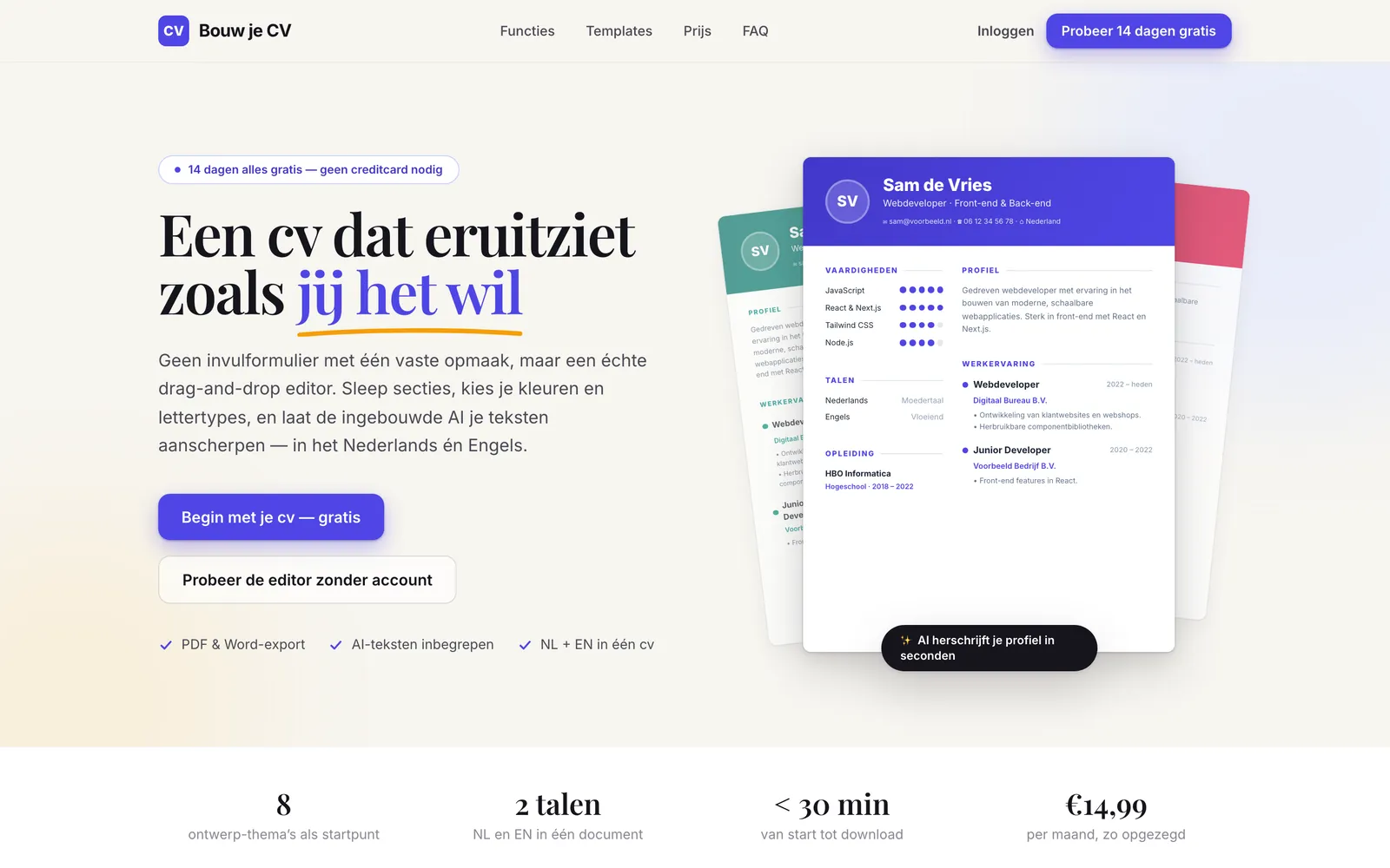 Bouw je CV açılış ekranı
