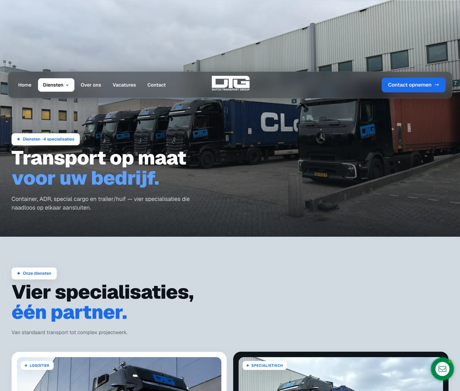 Dutch Transport Group hizmetler sayfası