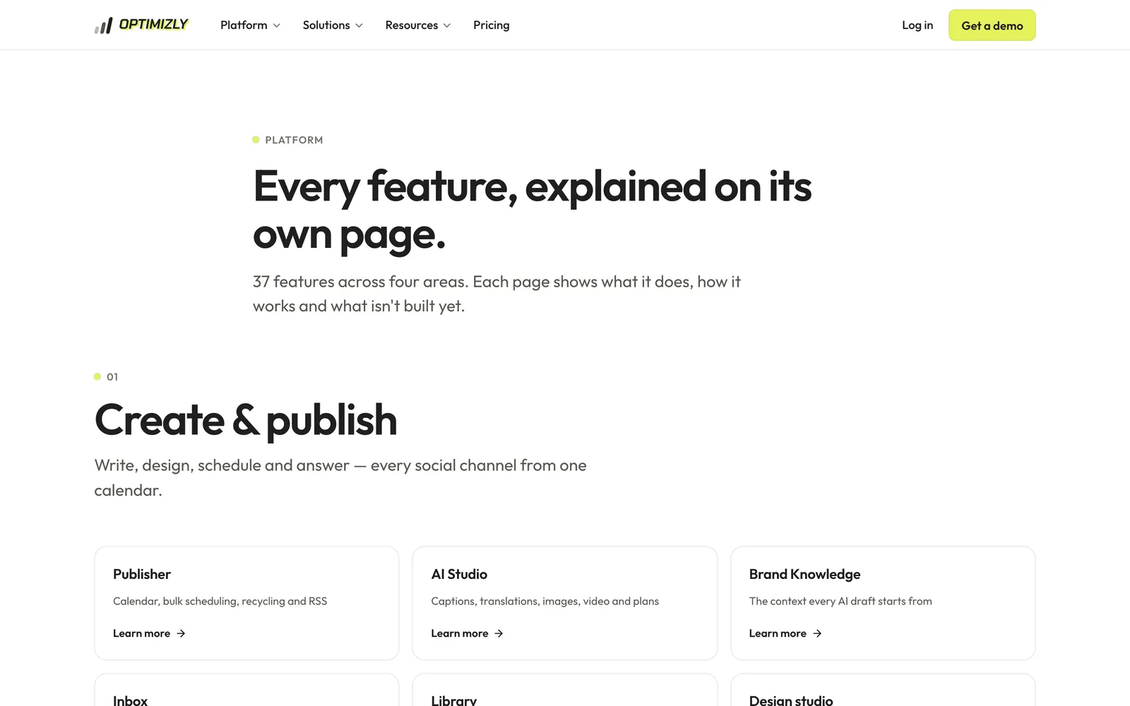 Optimizly platform özellikleri sayfası