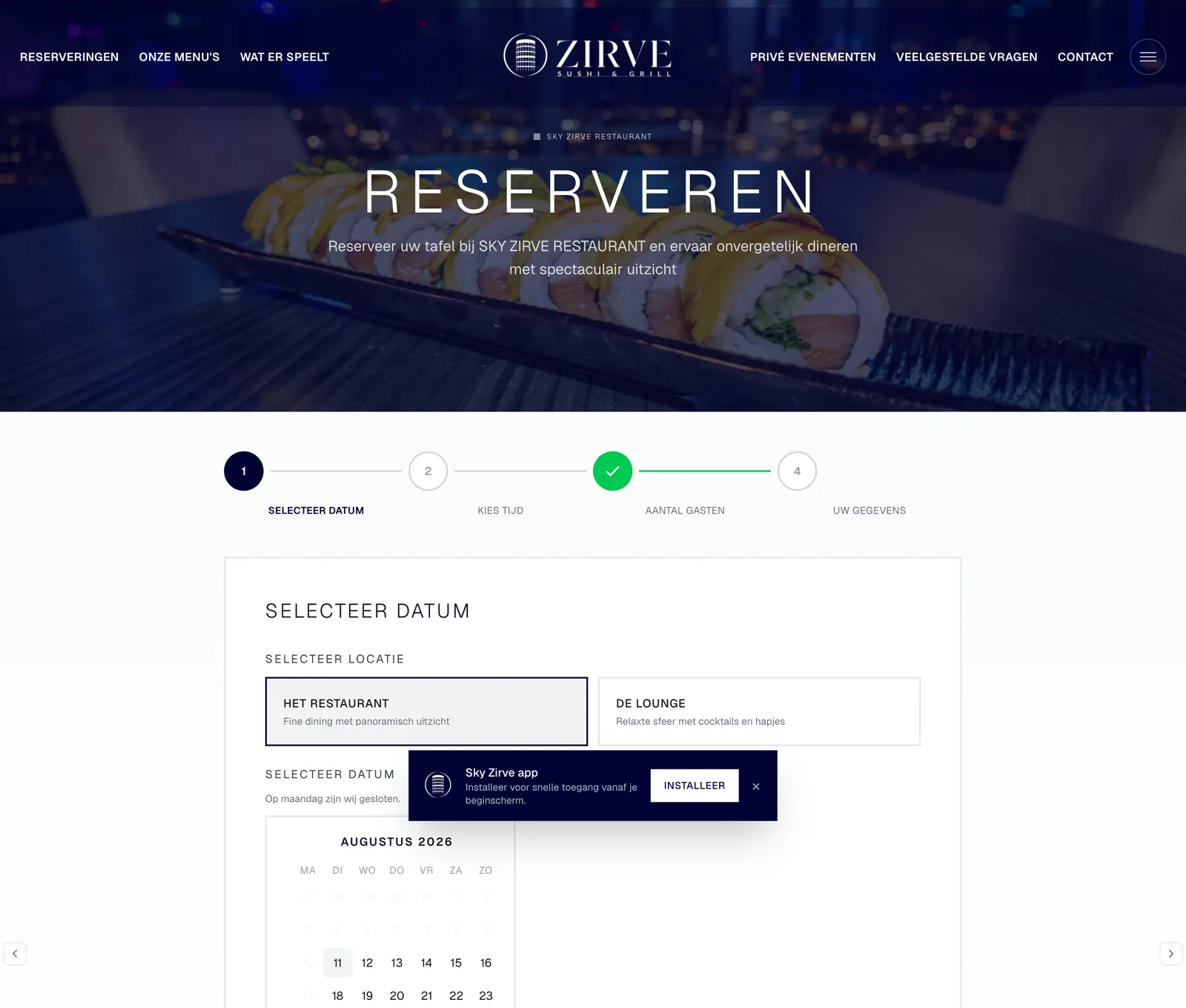 Sky Zirve dört adımlı rezervasyon