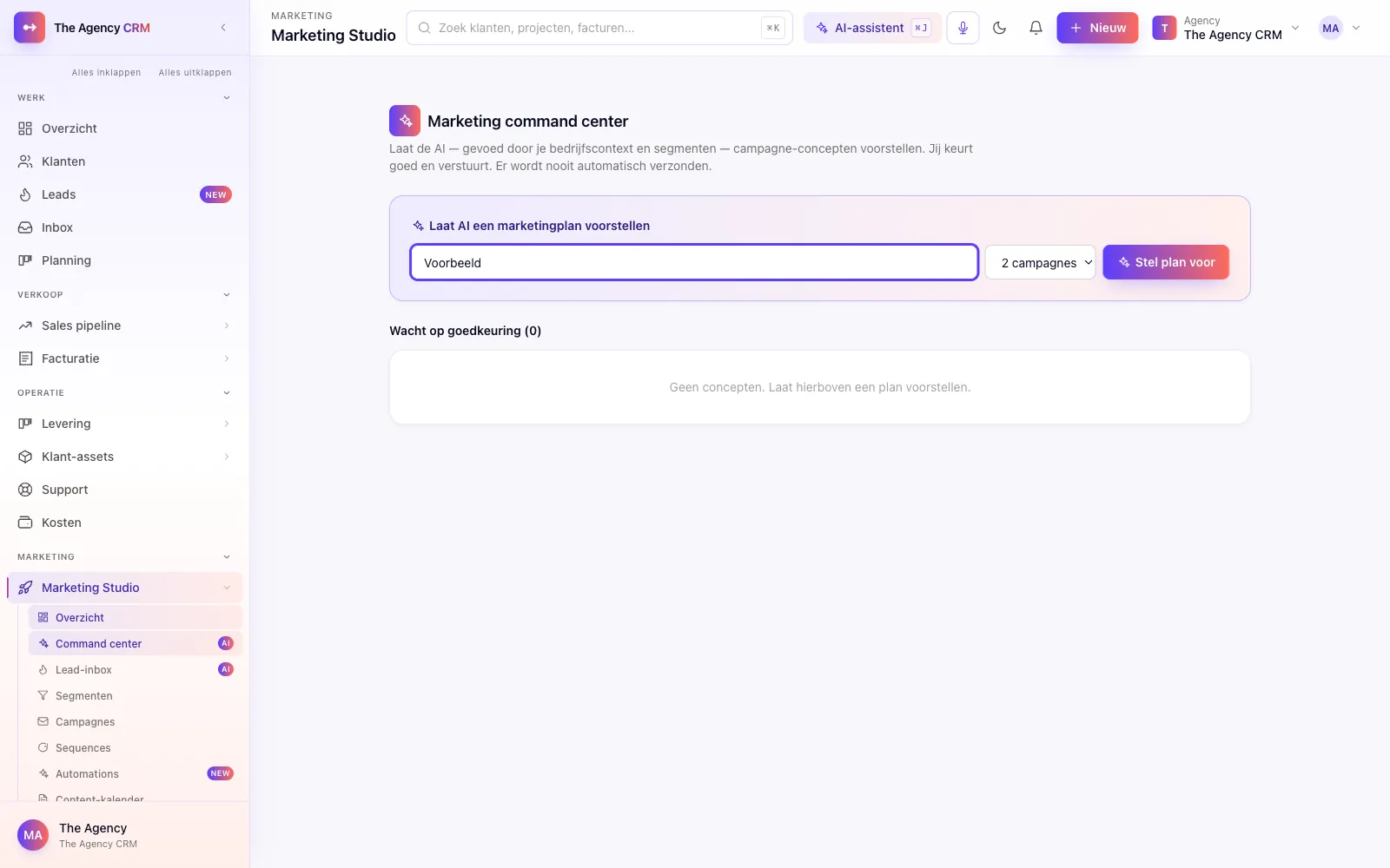 The Agency CRM yapay zekâlı pazarlama komuta merkezi