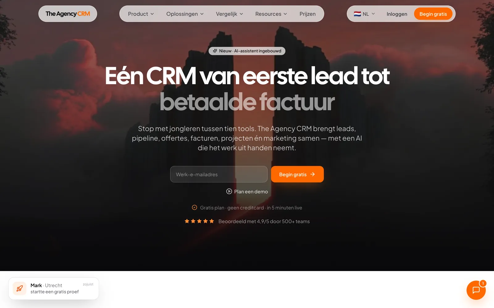 The Agency CRM açılış ekranı